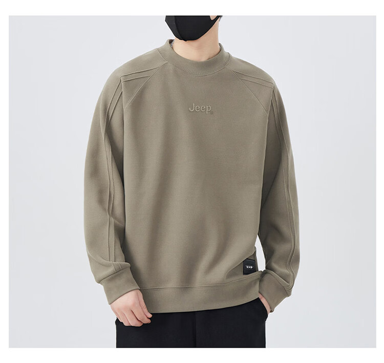 JEEP Men's Heavyweight Long Sleeve Sweatshirt Spring Autumn Loose Embroidered Base Shirt Earth Tone XL 12
