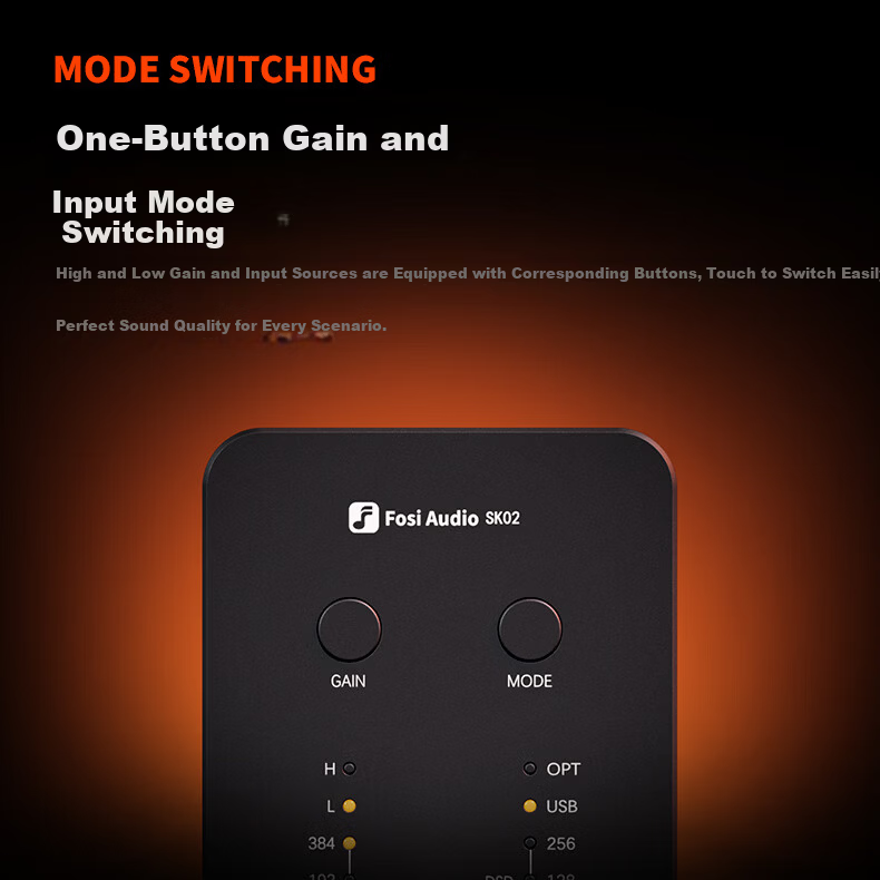 FOSI AUDIO SK02 Desktop Headphone Amplifier and DAC All-in-One High-Fidelity Portable USB Decoder SK02 Orange 17