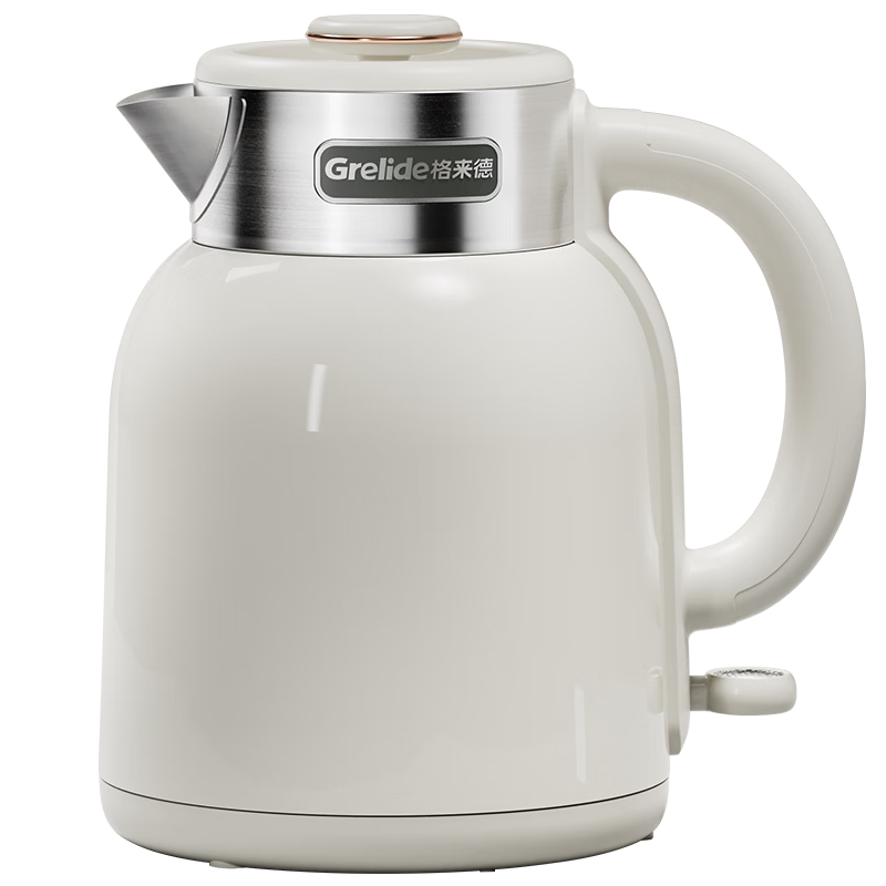 Grelide Electric Kettle 316L Stainless Steel Household Seamless Double-Layer Anti-Scald Electric Water Boiler Auto Shut-Off Warm Water Kettle D2515 Ivory White