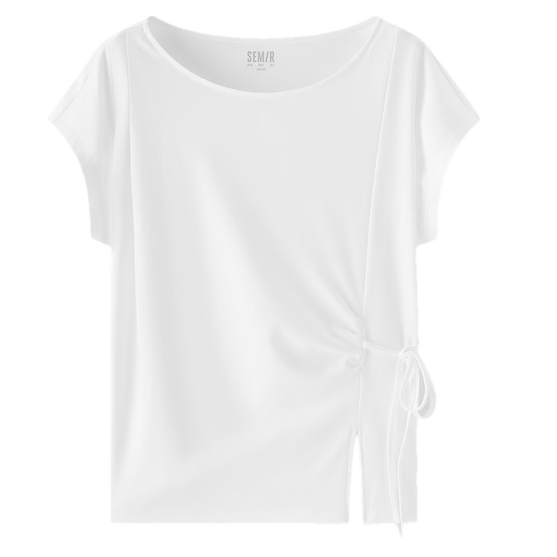 Semir Senrou Women's Summer T-Shirt Off-Shoulder Bow Split Pure Cotton 2026 Gentle Style 109326100010