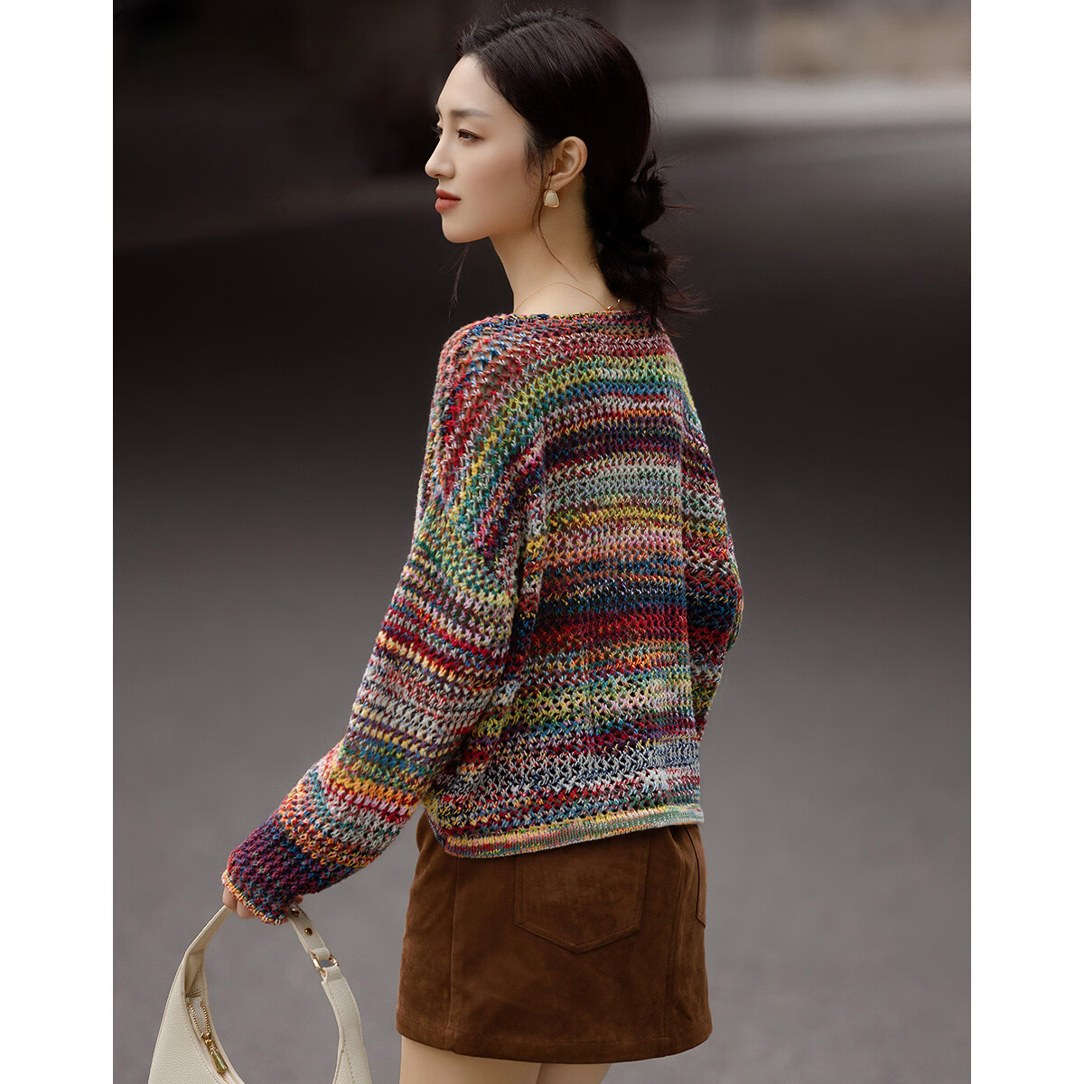 Demana Fluffy 100% Cotton Spring Lazy Style Off-Shoulder Gradient Hollow Slim Knit Sweater for Women Premium Feel 8