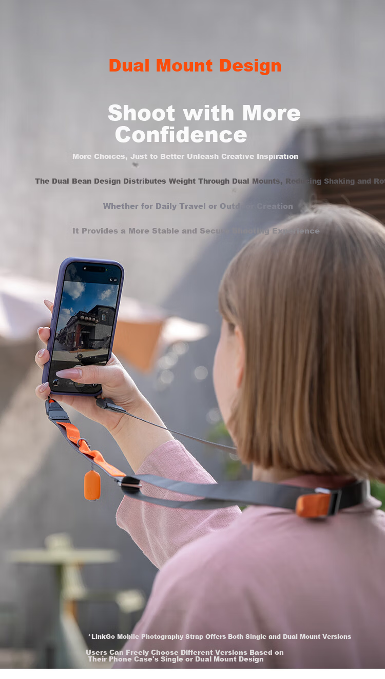 PGYTECH Dandelion Mobile Phone Strap Photography Harness LinkGo Dual Attachment Anti-Lost Adjustable Neck Strap for iPhone 17 Star Flame Black 5