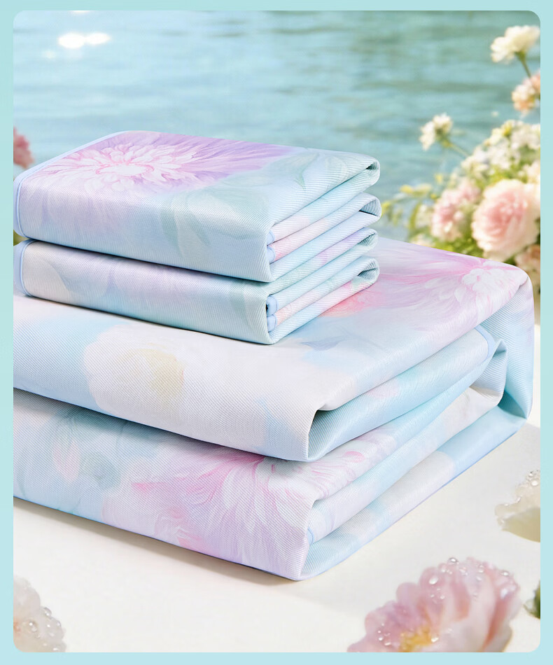 FUANNA Ice Silk Cooling Mat Washable 1000D Thick Silk A-Class Antibacterial Fitted Sheet Two-Piece Set Single 1.2x2m 1