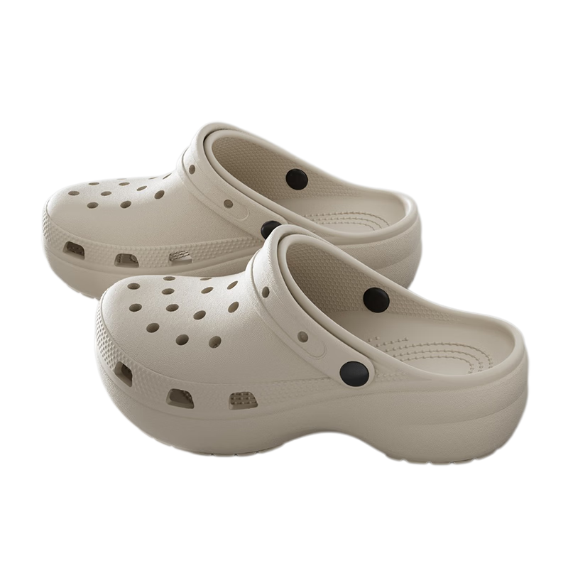 Genmai Height Increasing Thick Sole Clog Shoes for Women Summer Outdoor Non-slip Beach Sandals Comfortable Slippers White Size 39-40