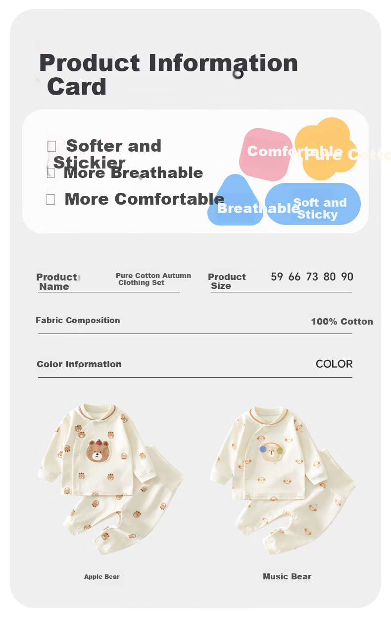 Babyprints Baby Cotton Homewear Set Unisex Autumn Clothes 2-Piece Soft Underwear Apple Bear 66 3