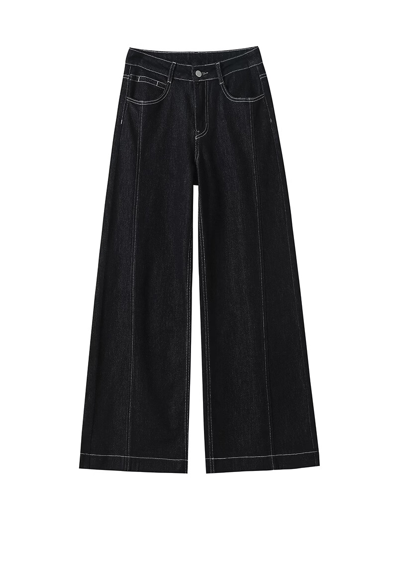 Jeanswest Women's Summer Wide-Leg Loose Lazy Floor-Length Straight High-Waist Denim Blue Jeans XS 22