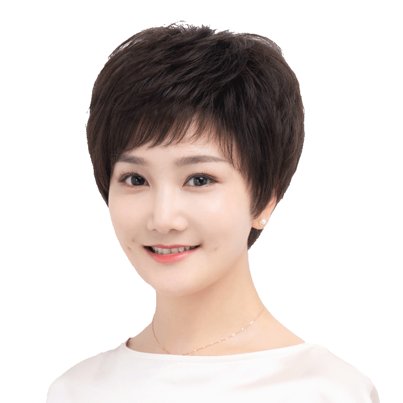 Baisitang Women's Short Wig, Real Hair, Middle-Aged And Elderly Mom Style, Natural Full Head Cover, Real Hair Wig, for 50-Year Gray Hair Coverage
