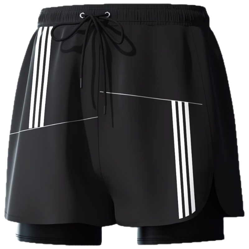F.DYRAA Men's Swim Trunks Anti-Embarrassment Fake Two-Piece Quick-Dry Large Size Hot Spring Shorts Swimming Gear Three-Piece Set 25037 Black 4XL