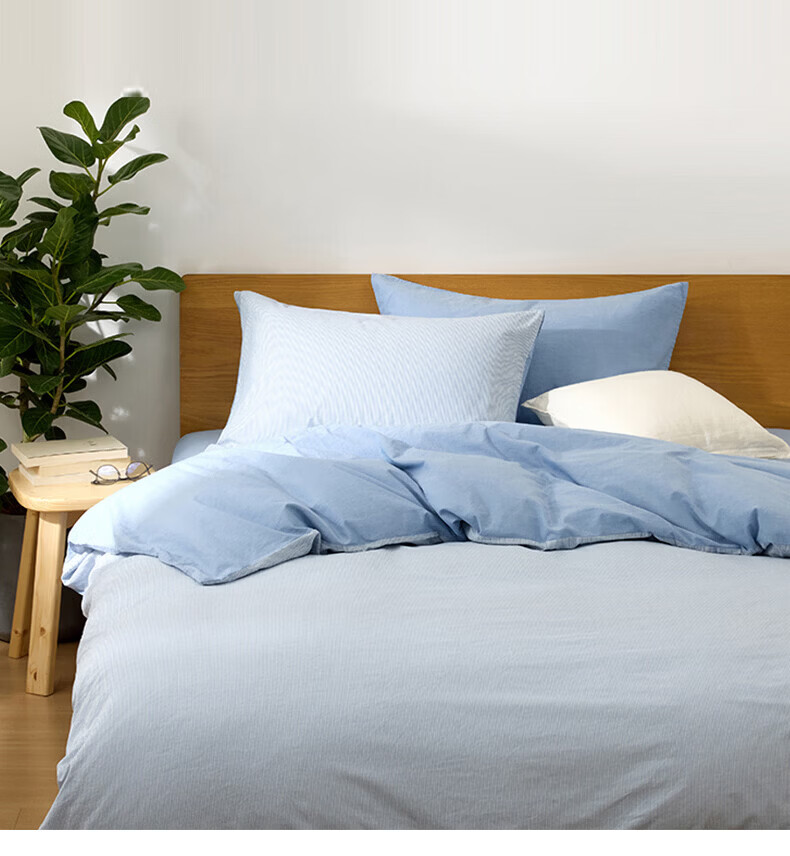 MUJI Washed Cotton Duvet Cover Smoked Purple × Smoked Purple Stripes Single 150×200cm 1