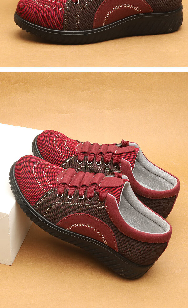 Lifeng Old Beijing Cloth Shoes Women Spring Mom Shoes Lightweight Breathable Casual Comfortable Sports Shoes Red Lace-up Flats Size 37 11