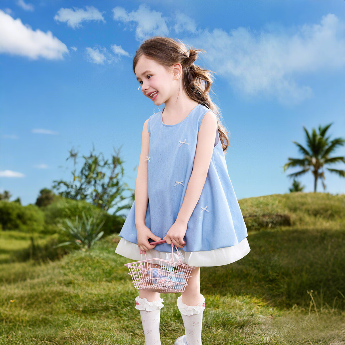 ASK JUNIOR Kids Summer Sleeveless Vest Dress Toddler Girls Flower Bud Double-Layer Dress 6