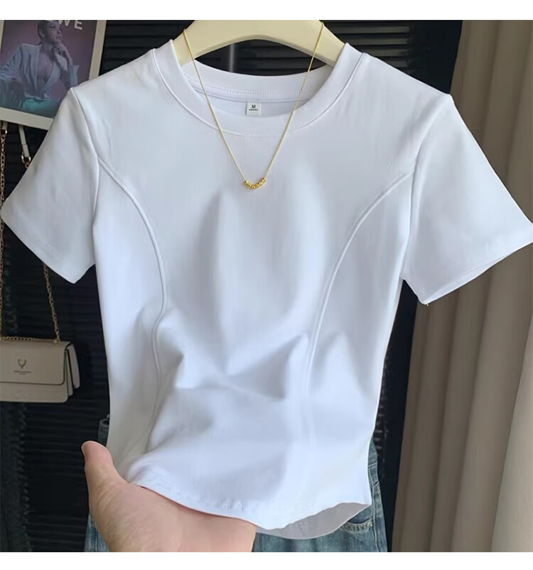 Woodpecker Women's Summer New Crew Neck Short Sleeve T-Shirt Black 2XL Slim Fit with Straight Shoulder and Fishbone Curved Hem Design 4
