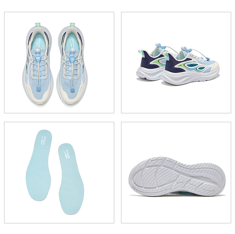 ERKE Kids Sandals Boys and Girls Children's Non-slip Beach Frame Shoes Microcrystalline White/Mist Blue/Midnight Blue Size 36 44