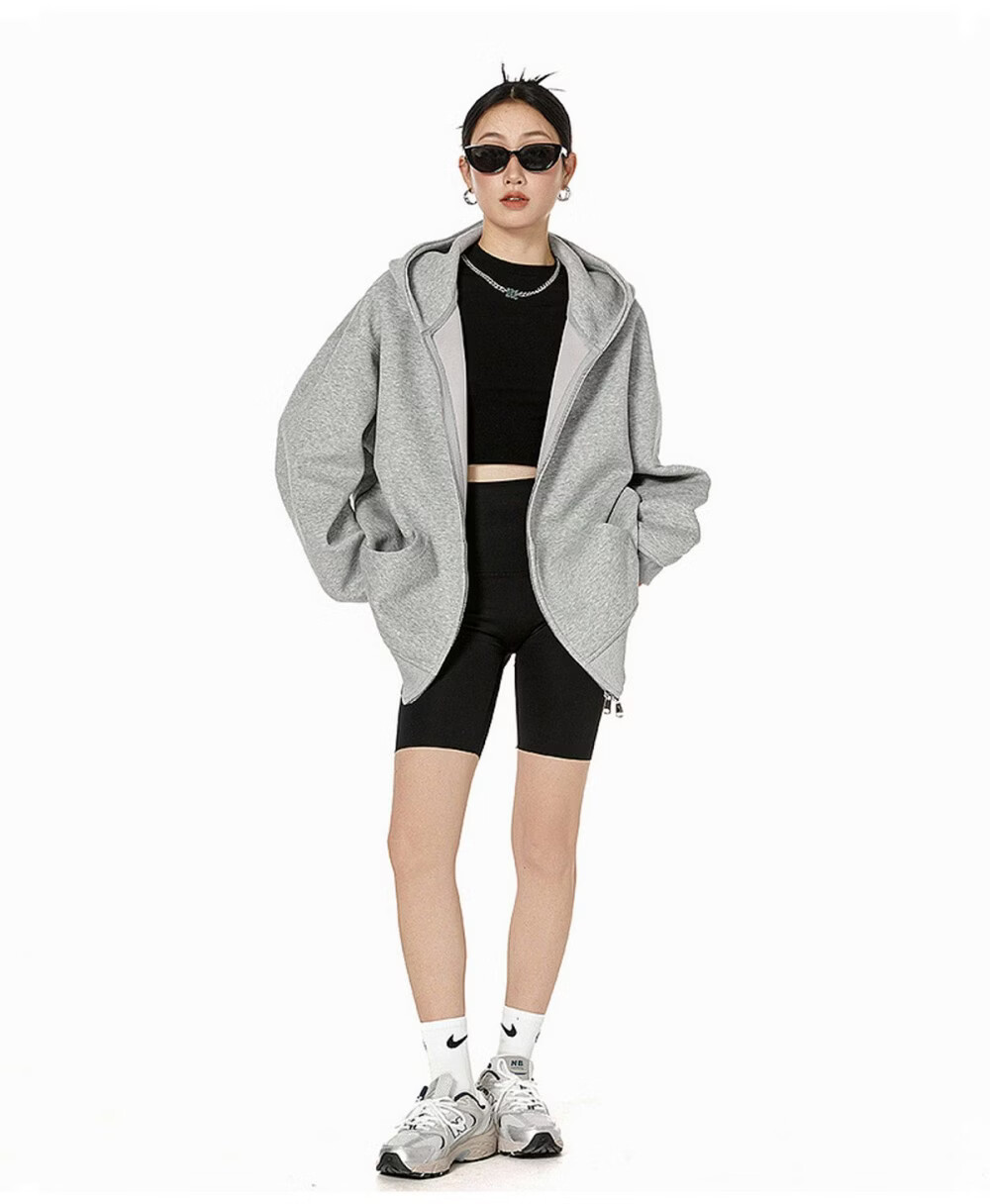 ICH MODE Women's American Style Hoodie Jacket 2026 Spring Autumn New Loose Fit Zip-up Lazy Long Sleeve Top Black S 9