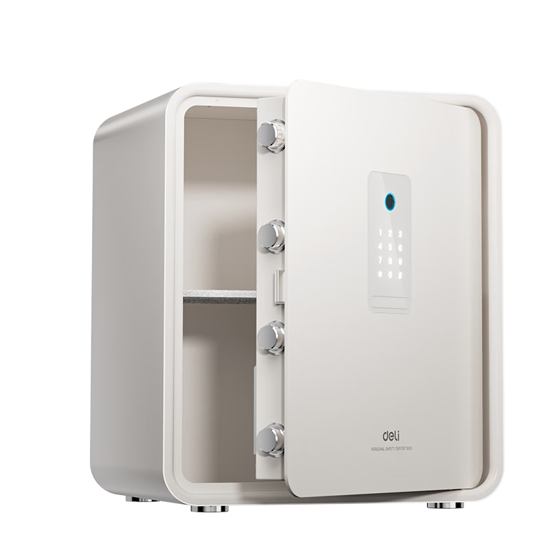 Deli Home Small Fingerprint Password Office Financial Dedicated Premium All-Steel Anti-Theft Wall-Embedded Confidential Safe Automatic Door Opening 45cm Matte White
