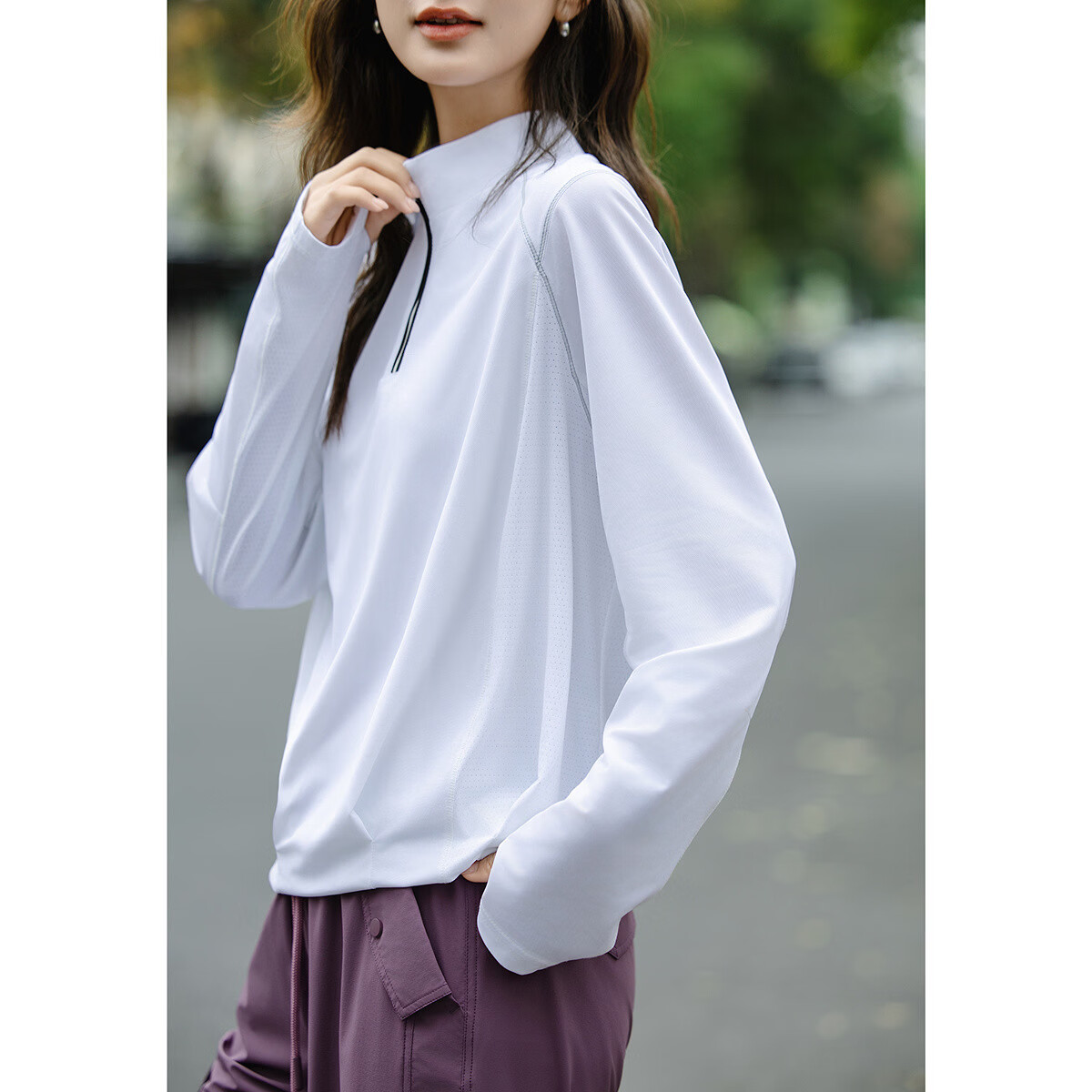 Demana Urban Style Spring Sports Half-Zip Color-Block Stitching Loose Slimming Sweatshirt for Women