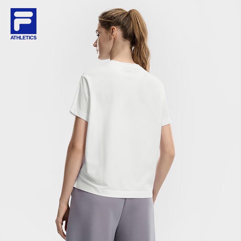 FILA Women's Knitted Short Sleeve T-Shirt 2026 Summer Fitness Sports Colorblock Letter Loose Tee (Sun Qiantong Edition)