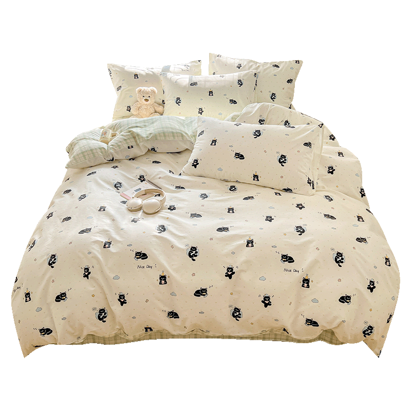 Hongdou A-Class Pure Cotton 4-Piece Bedding Set 1.5/1.8m Double Bed Printed Cotton Duvet Cover Xinjiang Cotton Bed Sheet 200x230cm