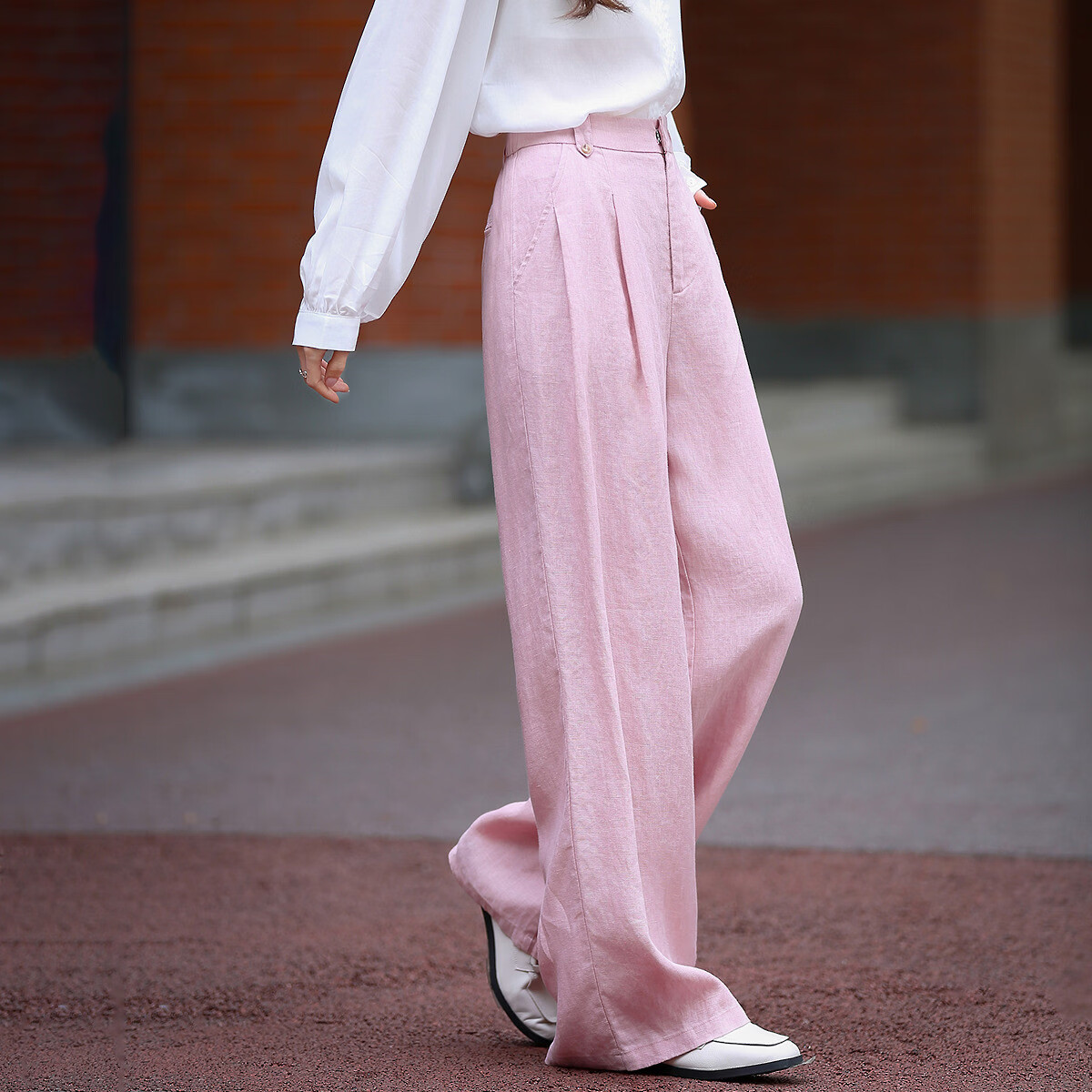 Demana [Linen Collection] Spring Relaxed Style Button Waist Loop Semi-Elastic Waist Wide-Leg Slimming Women's Casual Pants Premium Feel