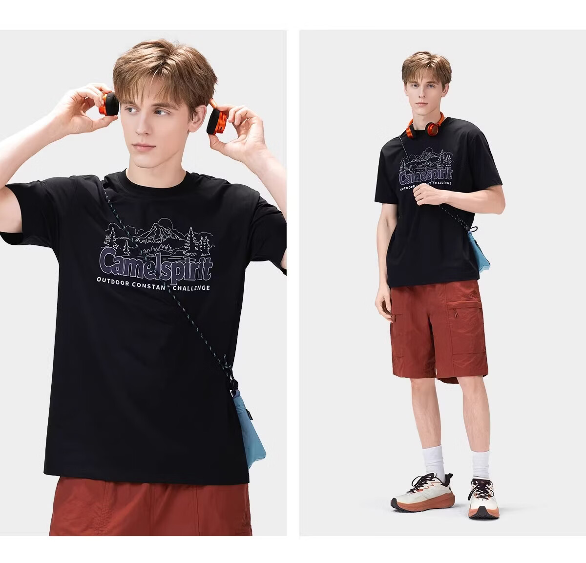 CAMEL Outdoor Quick-Dry Men's T-Shirt Spring Summer Short Sleeve Cooling Breathable Sweat-Absorbing Wrinkle-Resistant Stretch Printed Hiking Sun Protection K048 19