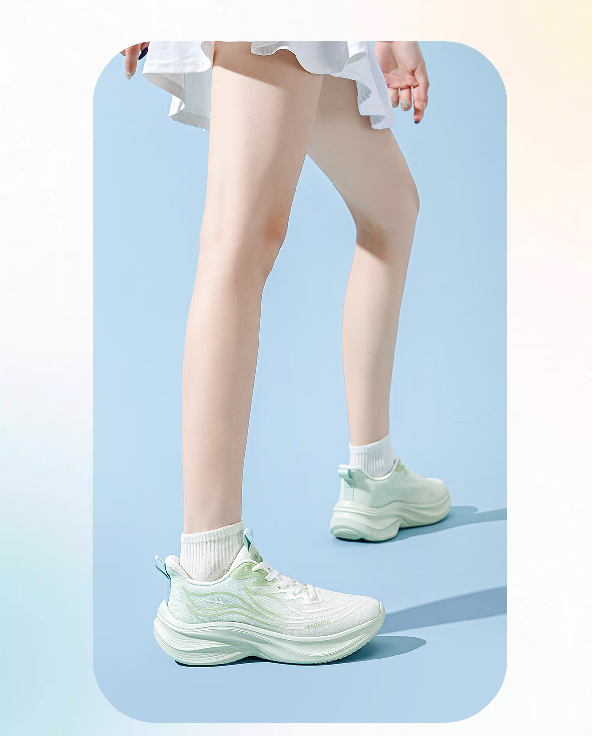 Warrior Thick-Soled Women's Sports Shoes New Spring Summer Lightweight Soft Sole Shock Absorption Fitness Running Shoes White Green Size 35 9