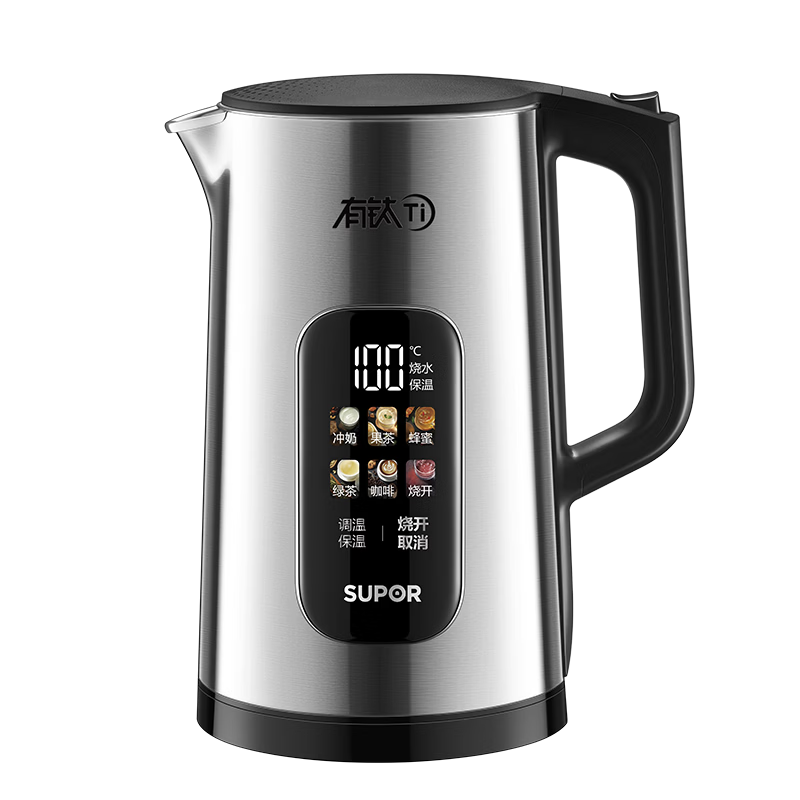 SUPOR Electric Kettle with Titanium Inner Liner, High Power Fast Boil, Color Screen Touch Control, Multi-Stage Temperature Adjustment, Keep Warm, Constant Temperature Electric Kettle SW-17J87T