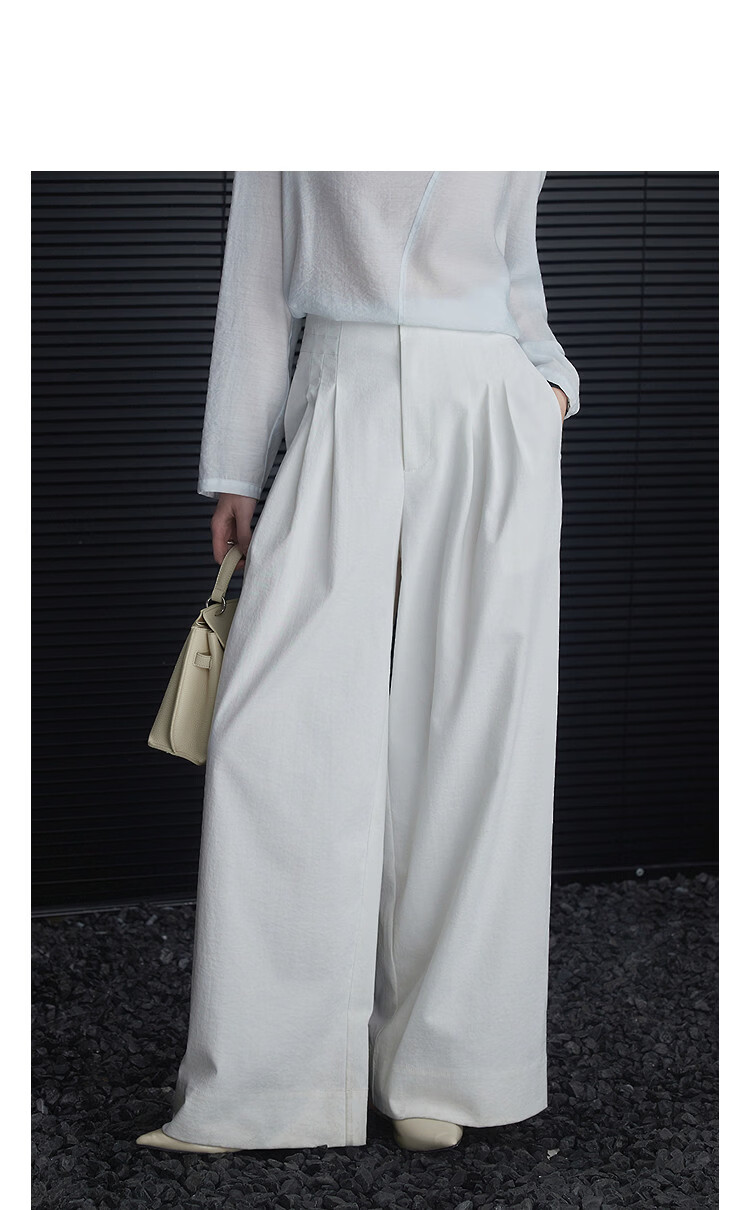 Demana [Smart Commuting] Spring Simple High-Waist Pleated Pocket Long Pants Petite Loose Women's Wide-Leg Casual Trousers 11