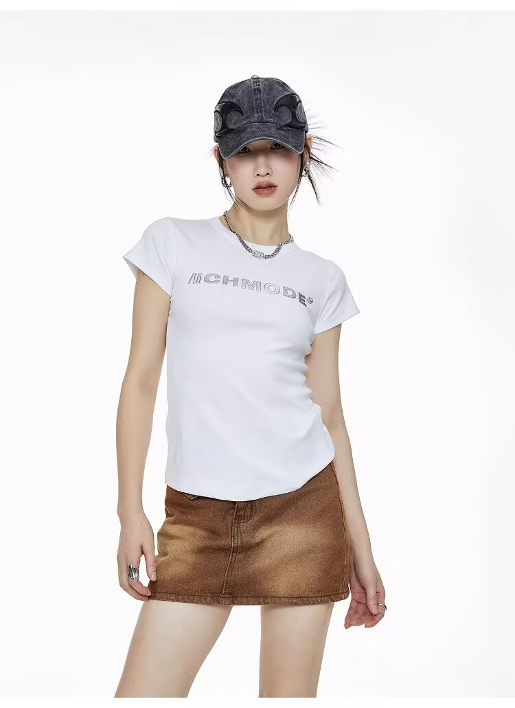 ICH MODE American Slim Fit Shoulder T-Shirt Women Summer New Short Crop Top Black L 39