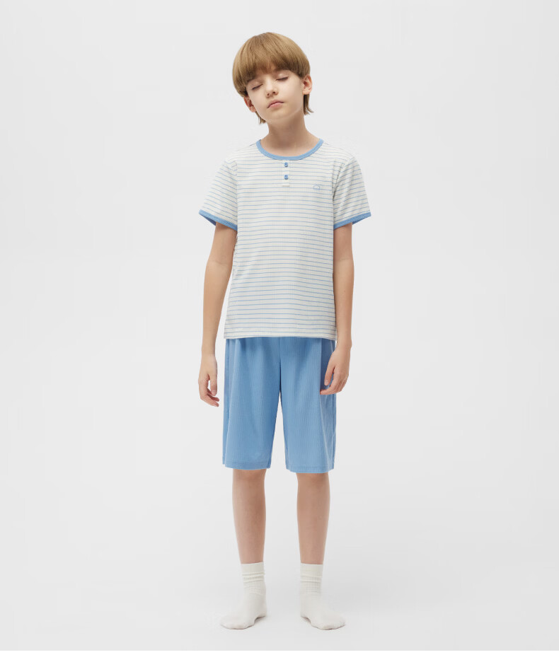 Jiao Nei Cotton 511S Kids' Striped Short Sleeve Pajama Set Boys and Girls Homewear Spring Summer Moisture-Wicking Quick-Dry Breathable 13