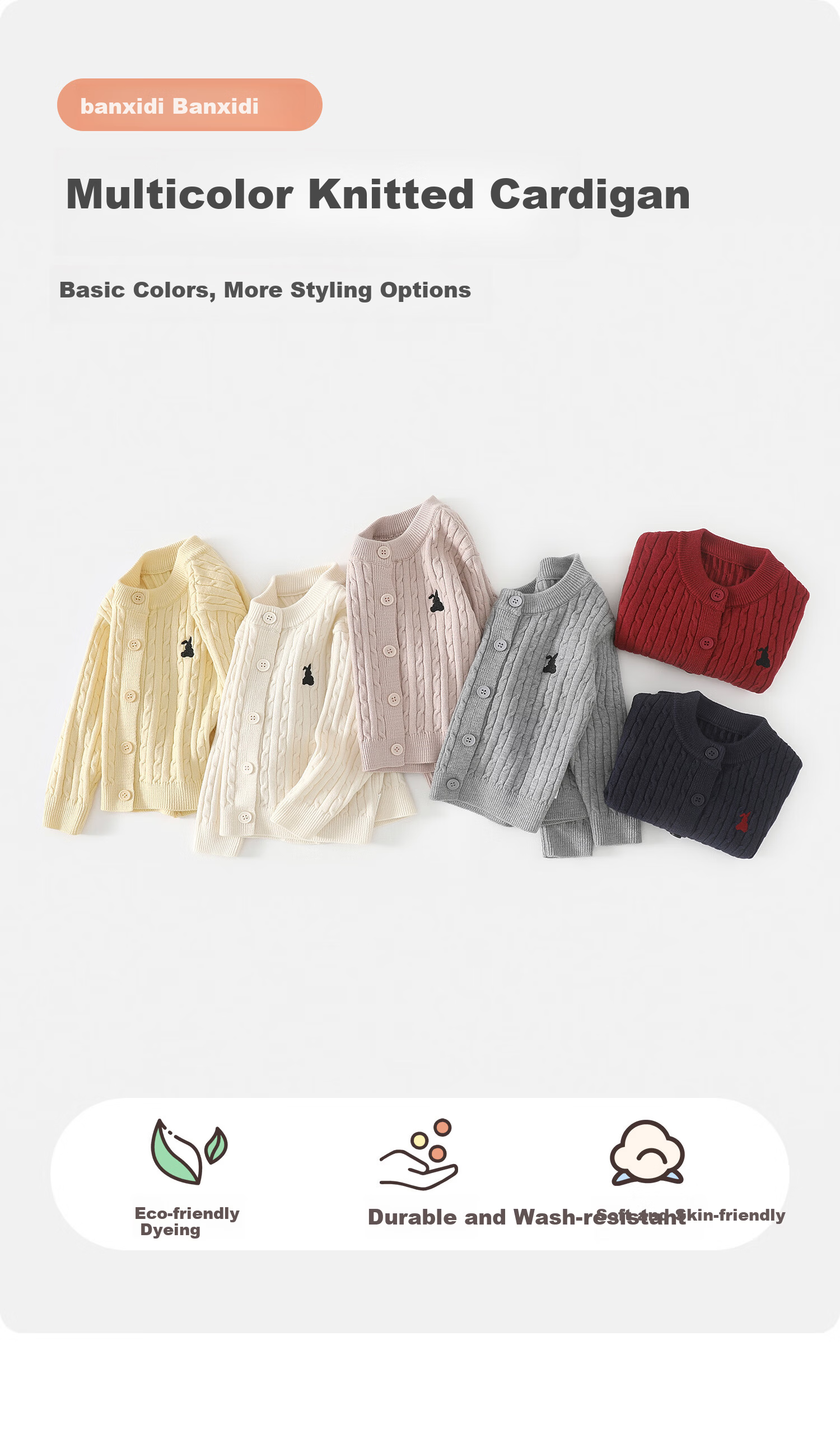 Banxidi Kids Sweater Spring 2026 New Stylish Baby Cardigan Girls Wool Knit Jacket Autumn and Spring Children's Clothing 1