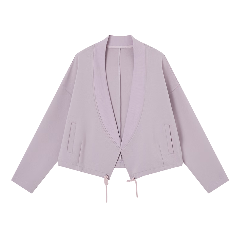 Demana Q-Elastic Air Layer Spring Minimalist Glossy V-Neck Drawstring No-Button Loose Petite Women's Jacket