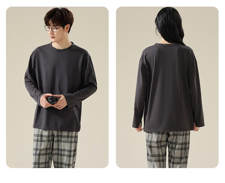 Seven Color Spinning 7A Mite-Removing Antibacterial Pure Cotton Couple Pajamas Women's Homewear Crew Neck Pullover with Chest Pad Spring, Size M 9