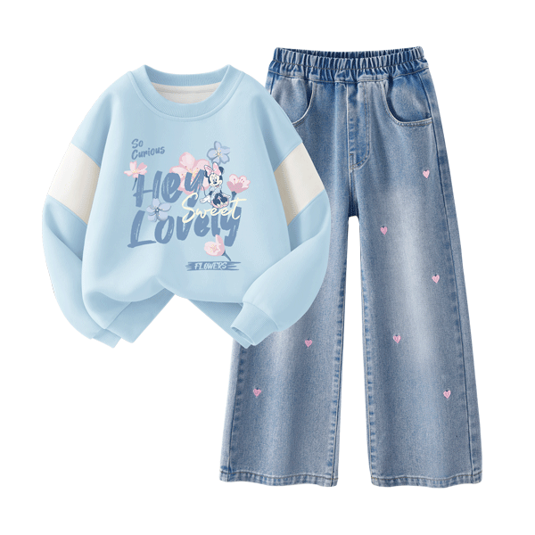 Disney Girls' Sportswear Set 2026 Autumn New Cute Sweet Children's Autumn Clothes Trendy Loose Fit