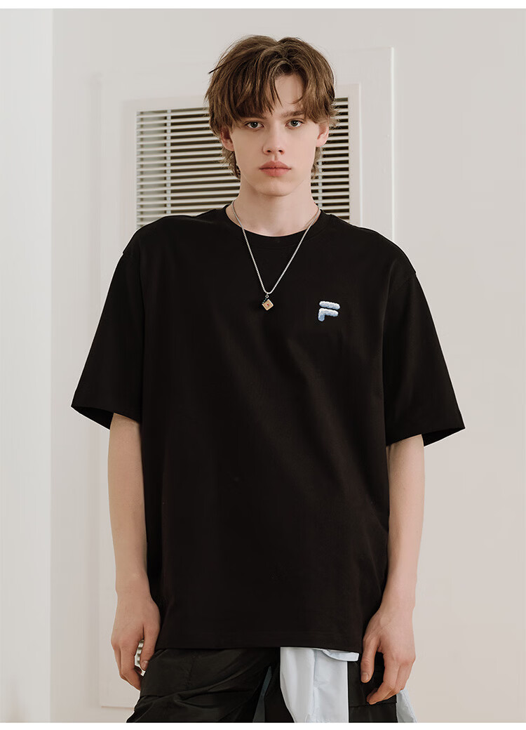 FILA FUSION Trendy Couple's Knitted Short Sleeve Shirt 2026 Summer Loose Fit Cool Cotton T-Shirt 22