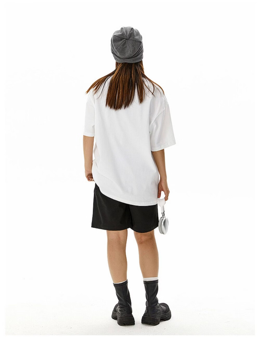 ICH MODE American Style Heavyweight 300g Solid Color Short Sleeve T-Shirt Women Summer New Loose Fit Versatile Half Sleeve Top White M 17