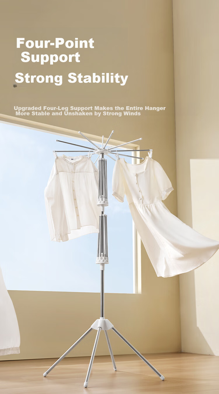 JD Jingzao Baby Stainless Steel Floor Clothes Drying Rack Towel and Diaper Hanger Foldable Two-Layer Clothes Rod 4