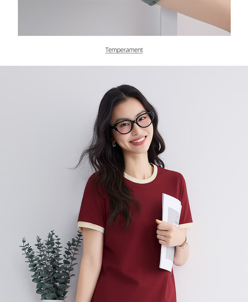 Urban Beauty Pure Cotton Short Sleeve Women's T-Shirt Summer 2026 New Plus Size Slimming Top Petite Color Block Casual Tee 10