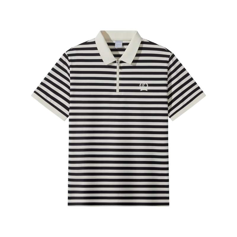 CABBEEN Mercerized Pique Striped Half-Zip Polo Shirt Men Classic Striped Summer 2026 Short Sleeve Breathable Polo Shirt