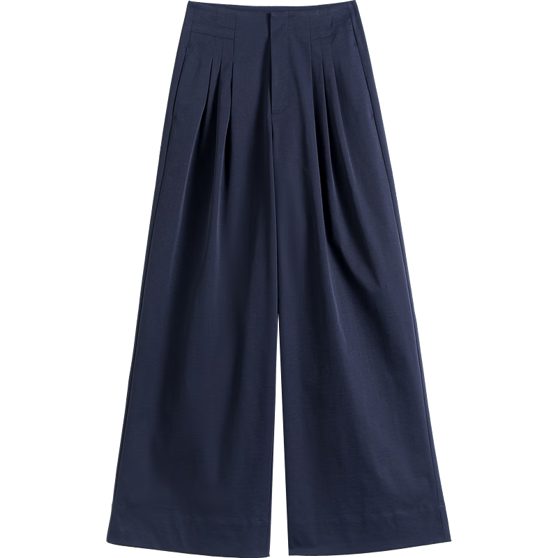 Demana [Smart Commuting] Spring Simple High-Waist Pleated Pocket Long Pants Petite Loose Women's Wide-Leg Casual Trousers
