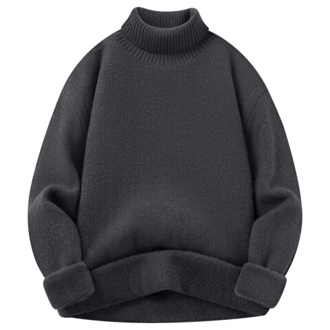 MINISO Men's High Neck Fleece-Lined Thickened Winter Skin-Friendly Warm Loose Knit Sweater Black XL