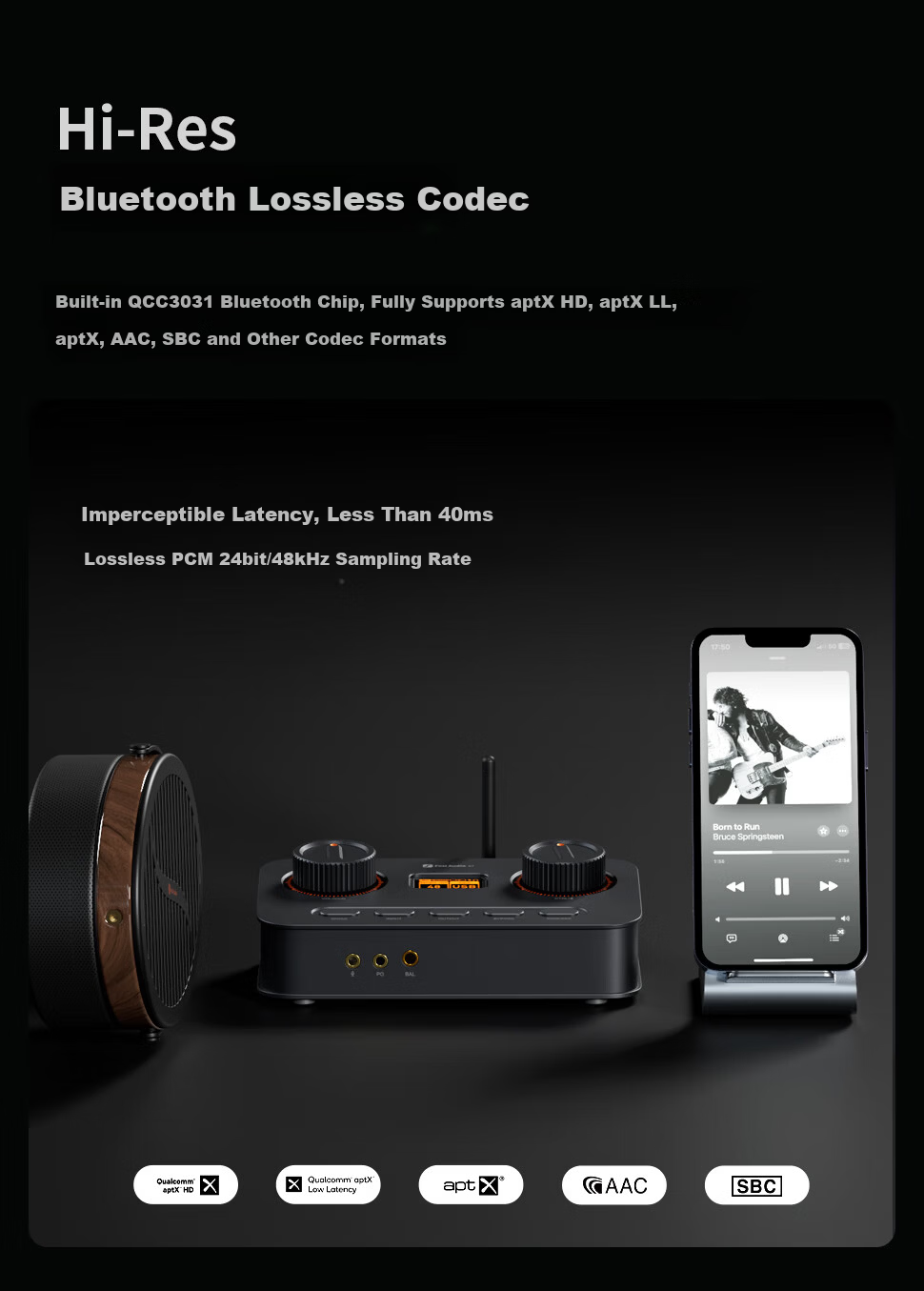 FOSI AUDIO K7 High-End DAC Headphone Amplifier External Sound Card for PC Gaming Audio Decoder Black 8