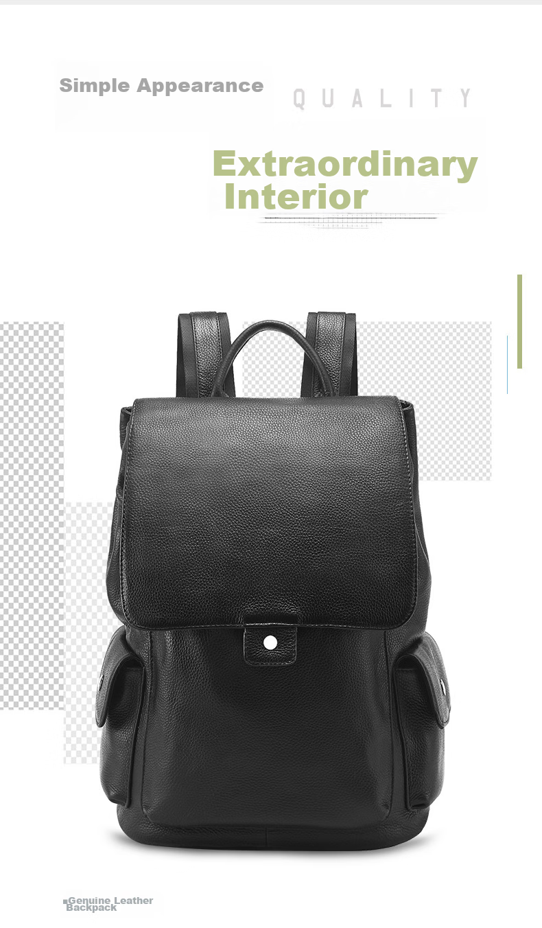 Herder Men's Backpack, Top-Grain Leather, Business Large Capacity, Trendy Casual Multifunctional Schoolbag, Travel Laptop Bag 6