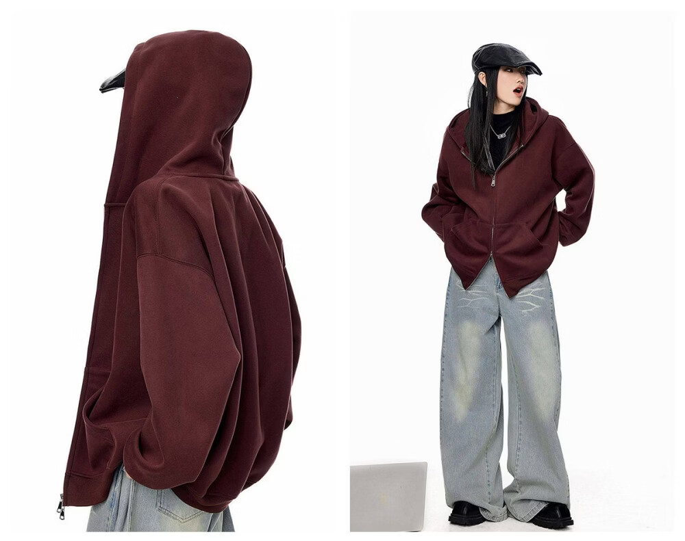 ICH MODE Women's American Style Hoodie Jacket 2026 Spring Autumn New Loose Fit Zip-up Lazy Long Sleeve Top Black S 14