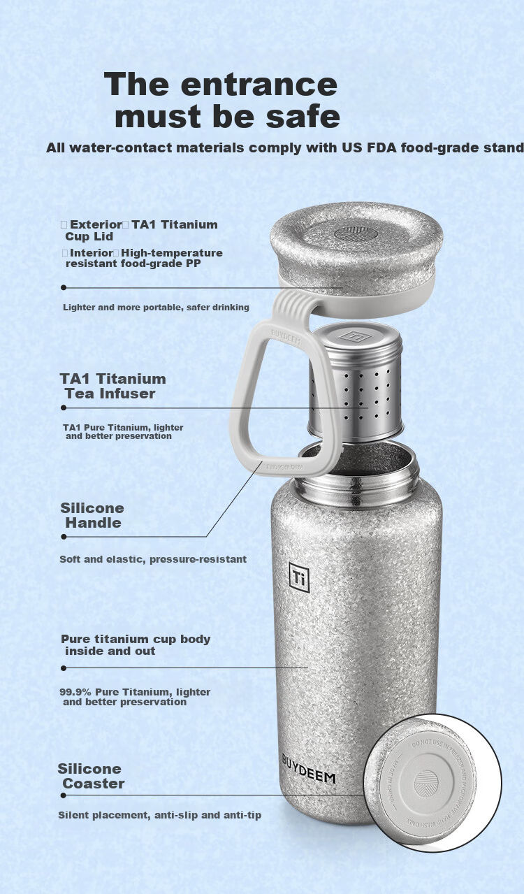 Buydeem Titanium Tea Infuser Insulated Bottle Pure Titanium Portable Outdoor Business Office Cup Valentine's Day New Year Gift 9