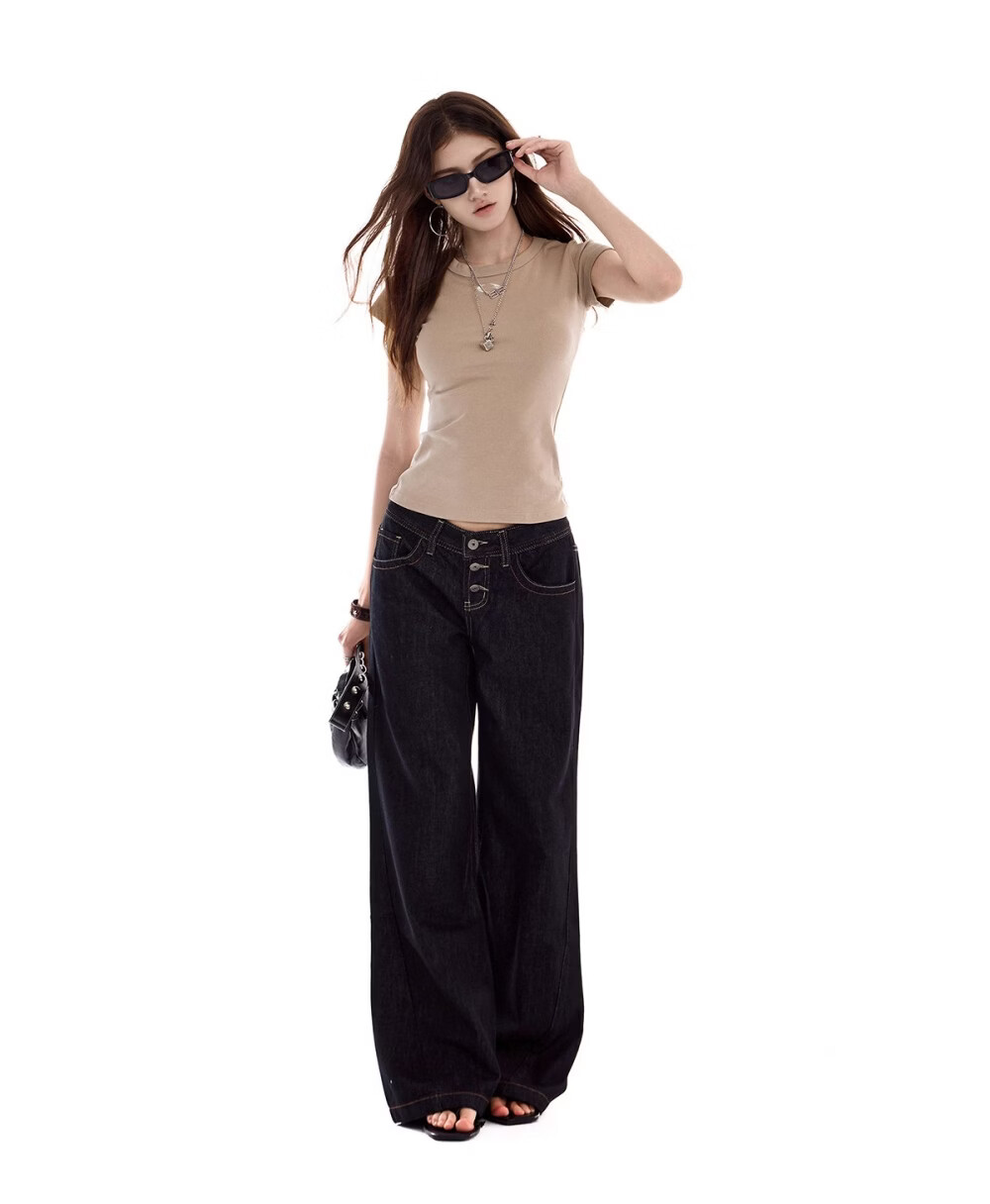 ICH MODE Women's American Slim Fit Short Sleeve T-Shirt Summer New Trendy Crop Top Black S 10