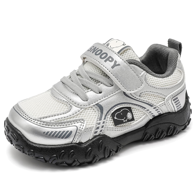 SNOOPY Spring and Autumn Children's Sports Shoes Boys' Campus Versatile Lightweight Running Shoes Girls' Casual Shoes 0008 Silver Size 32