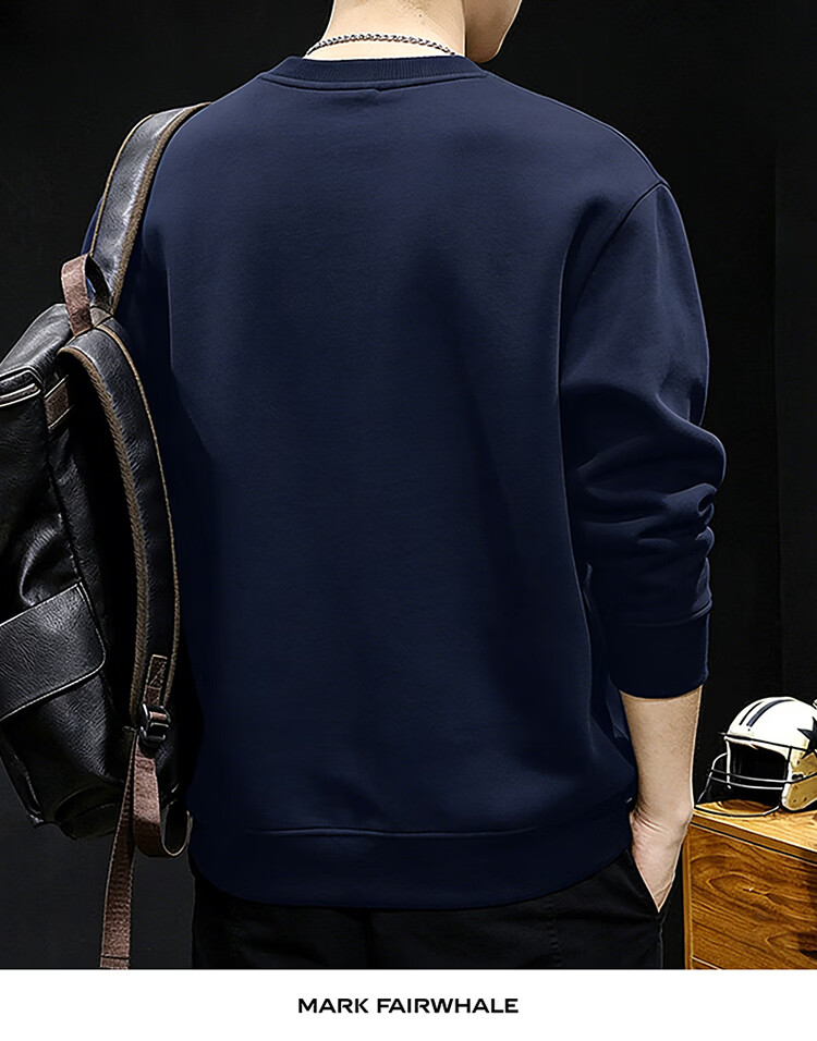JEEP Men's High-End Loose Fit Sweatshirt Spring Autumn Base Layer Long Sleeve Top Trendy Men's Wear Navy Blue S 11