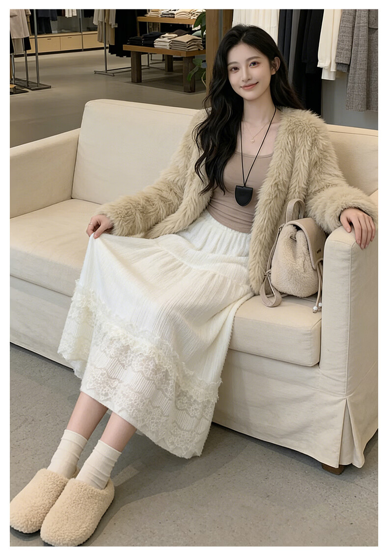 LangSha Women's Skirt 2026 Spring Lace Cake Skirt High Waist Elastic Plush Soft A-Line Long Skirt 16