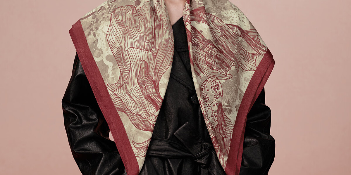 Wanshili Double-Sided Printed Silk Wool Scarf 2025 New Style Birthday New Year Gift for Mom Shawl Outerwear - Suo Qingqiu 1