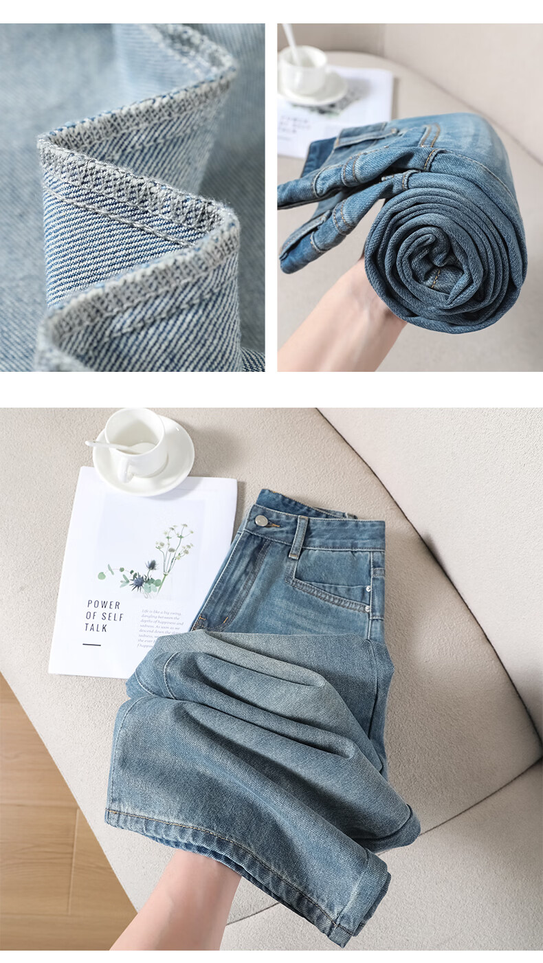 Jeanswest Women's Spring Summer Washed High-Waist Slim Fit Flared Jeans Nostalgic Blue M 17